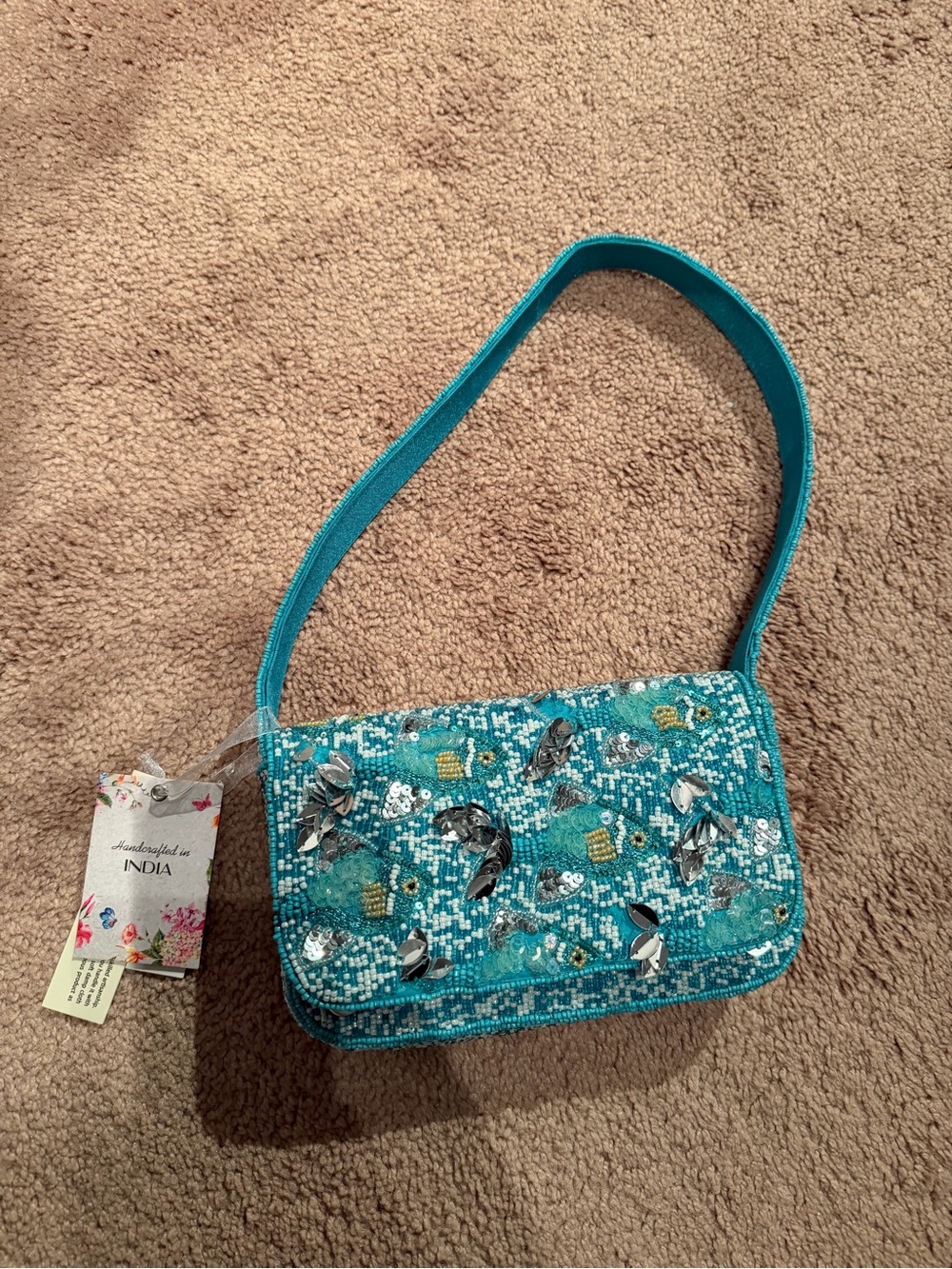 Blue fish beaded bag